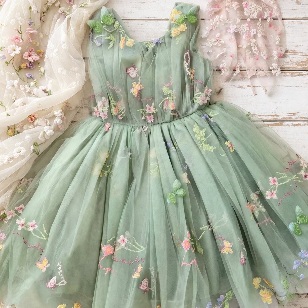 Boutique Embroidered Easter Dress w/ Matching Bow